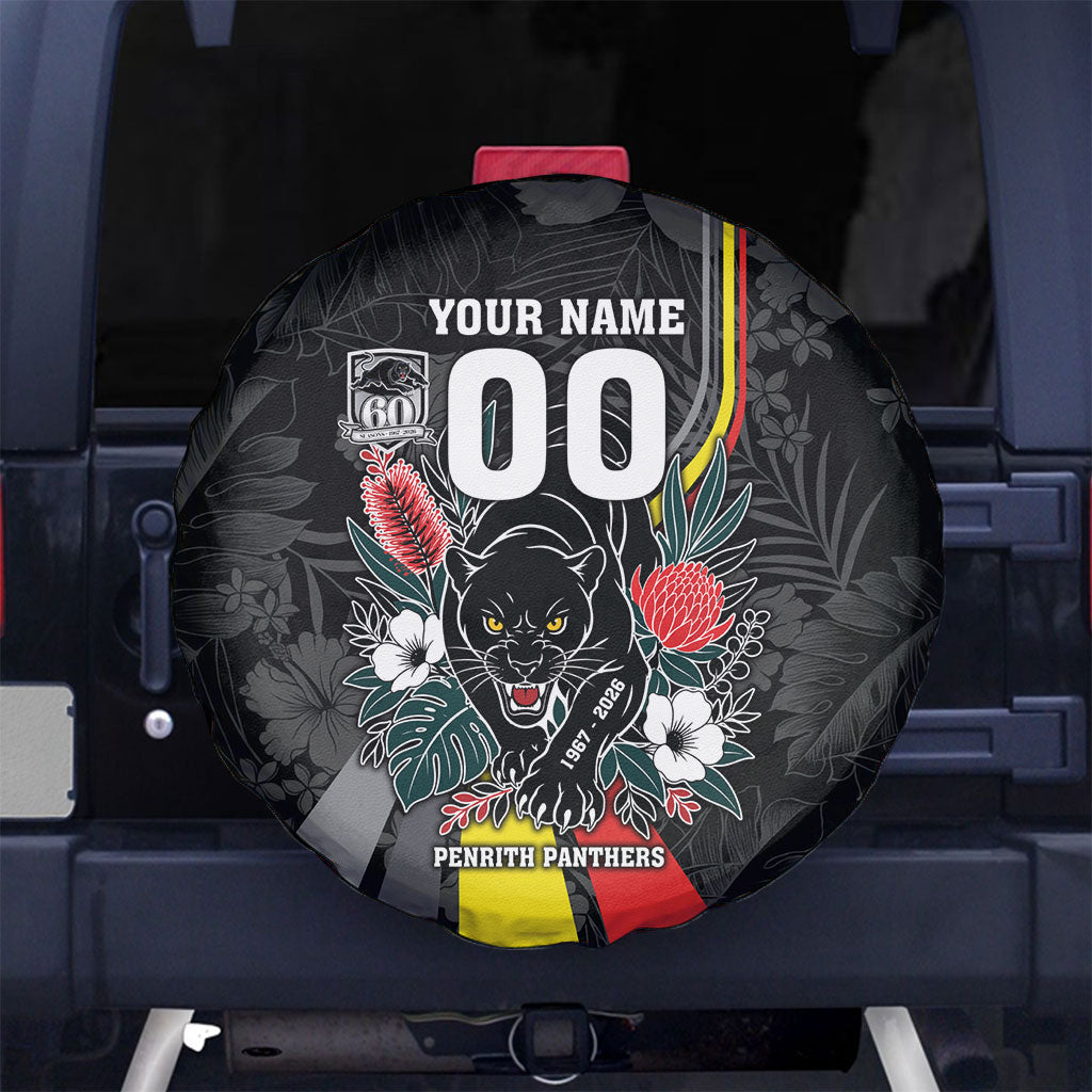 Penrith Panthers 60th Anniversary Custom Spare Tire Cover Native Australian Protea And Hibiscus Tropical Floral