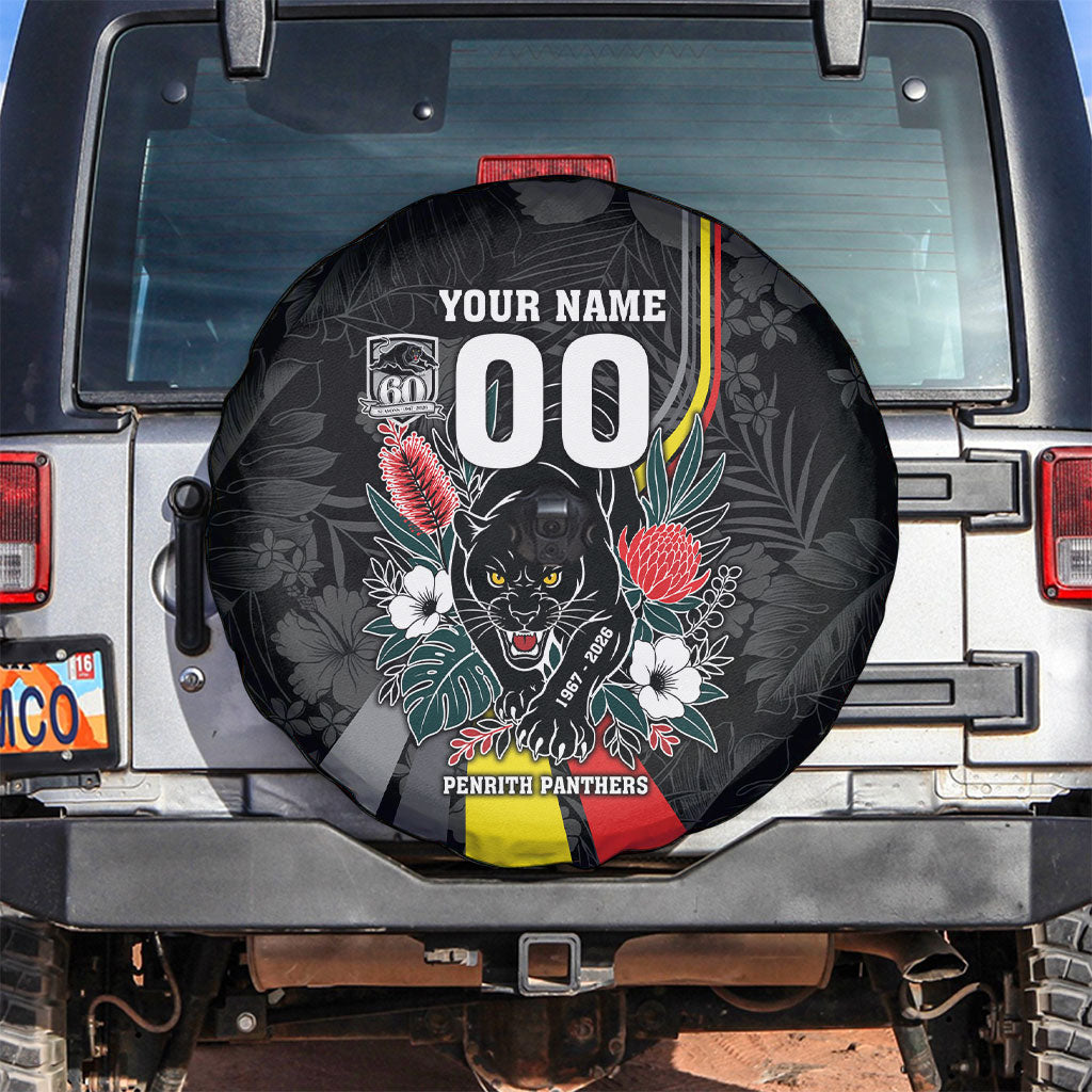 Penrith Panthers 60th Anniversary Custom Spare Tire Cover Native Australian Protea And Hibiscus Tropical Floral
