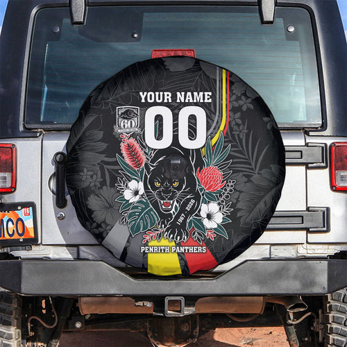 Penrith Panthers 60th Anniversary Custom Spare Tire Cover Native Australian Protea And Hibiscus Tropical Floral