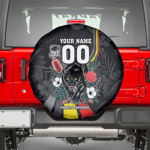 Penrith Panthers 60th Anniversary Custom Spare Tire Cover Native Australian Protea And Hibiscus Tropical Floral