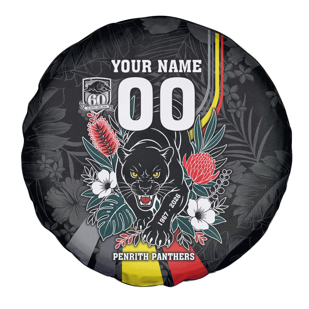 Penrith Panthers 60th Anniversary Custom Spare Tire Cover Native Australian Protea And Hibiscus Tropical Floral