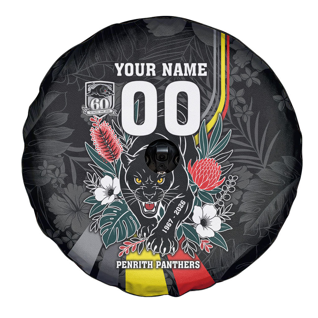 Penrith Panthers 60th Anniversary Custom Spare Tire Cover Native Australian Protea And Hibiscus Tropical Floral