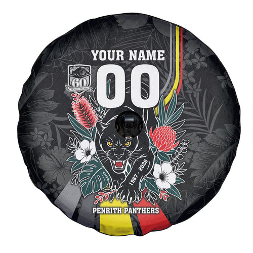 Penrith Panthers 60th Anniversary Custom Spare Tire Cover Native Australian Protea And Hibiscus Tropical Floral