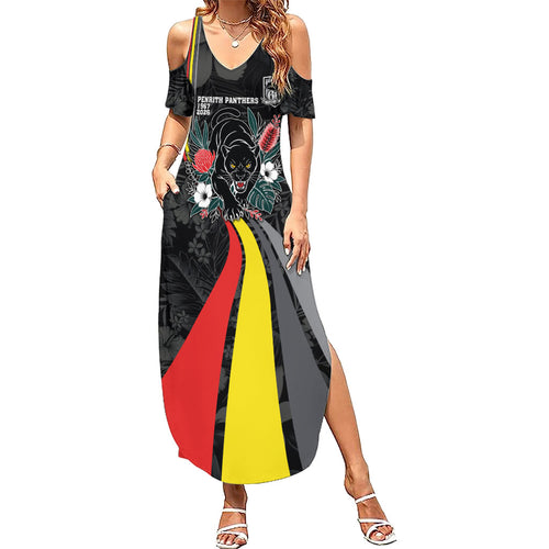 Penrith Panthers 60th Anniversary Custom Summer Maxi Dress Native Australian Protea And Hibiscus Tropical Floral