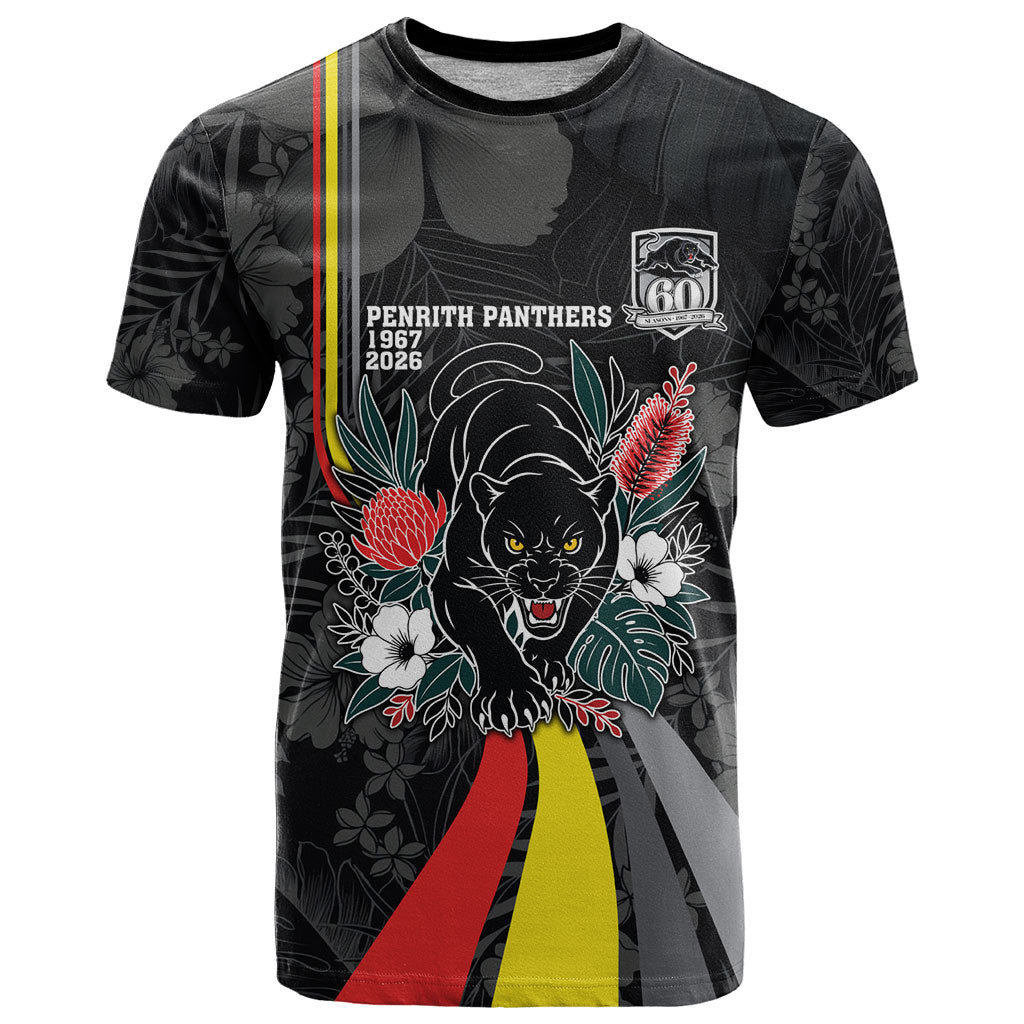 Penrith Panthers 60th Anniversary Custom T Shirt Native Australian Protea And Hibiscus Tropical Floral