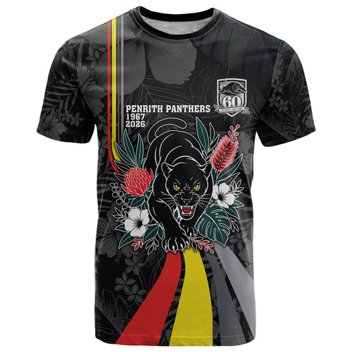 Penrith Panthers 60th Anniversary Custom T Shirt Native Australian Protea And Hibiscus Tropical Floral