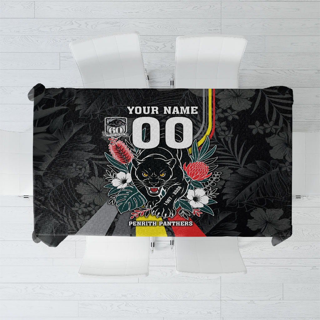 Penrith Panthers 60th Anniversary Custom Tablecloth Native Australian Protea And Hibiscus Tropical Floral