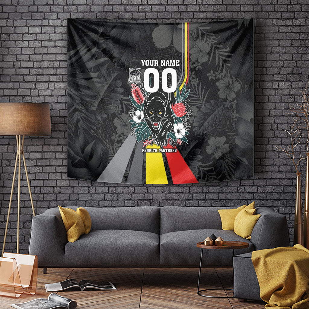 Penrith Panthers 60th Anniversary Custom Tapestry Native Australian Protea And Hibiscus Tropical Floral