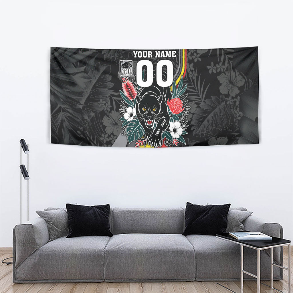 Penrith Panthers 60th Anniversary Custom Tapestry Native Australian Protea And Hibiscus Tropical Floral