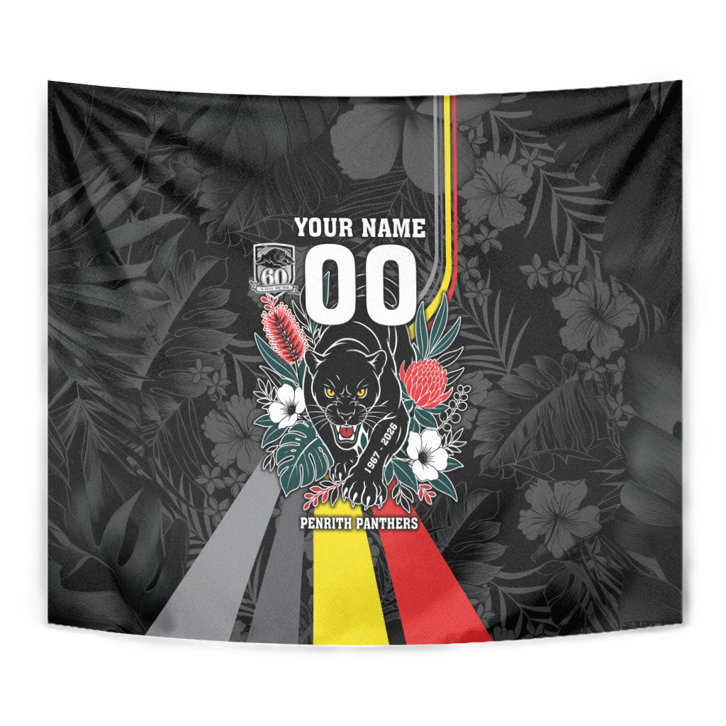 Penrith Panthers 60th Anniversary Custom Tapestry Native Australian Protea And Hibiscus Tropical Floral