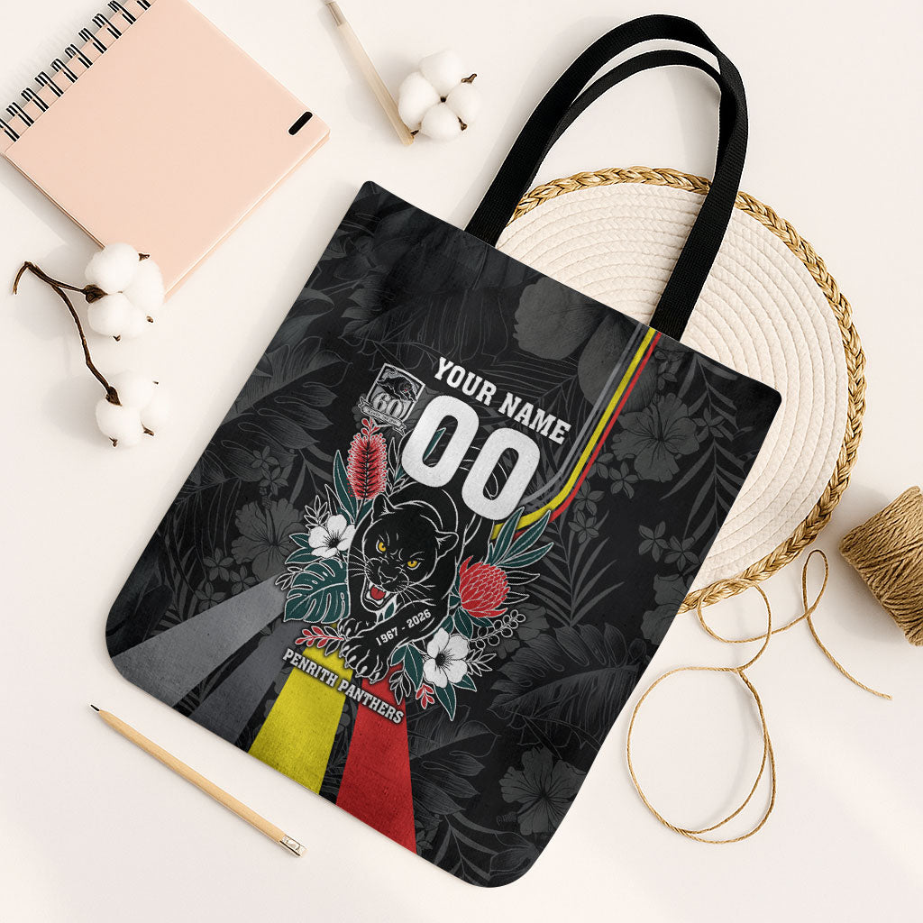 Penrith Panthers 60th Anniversary Custom Tote Bag Native Australian Protea And Hibiscus Tropical Floral