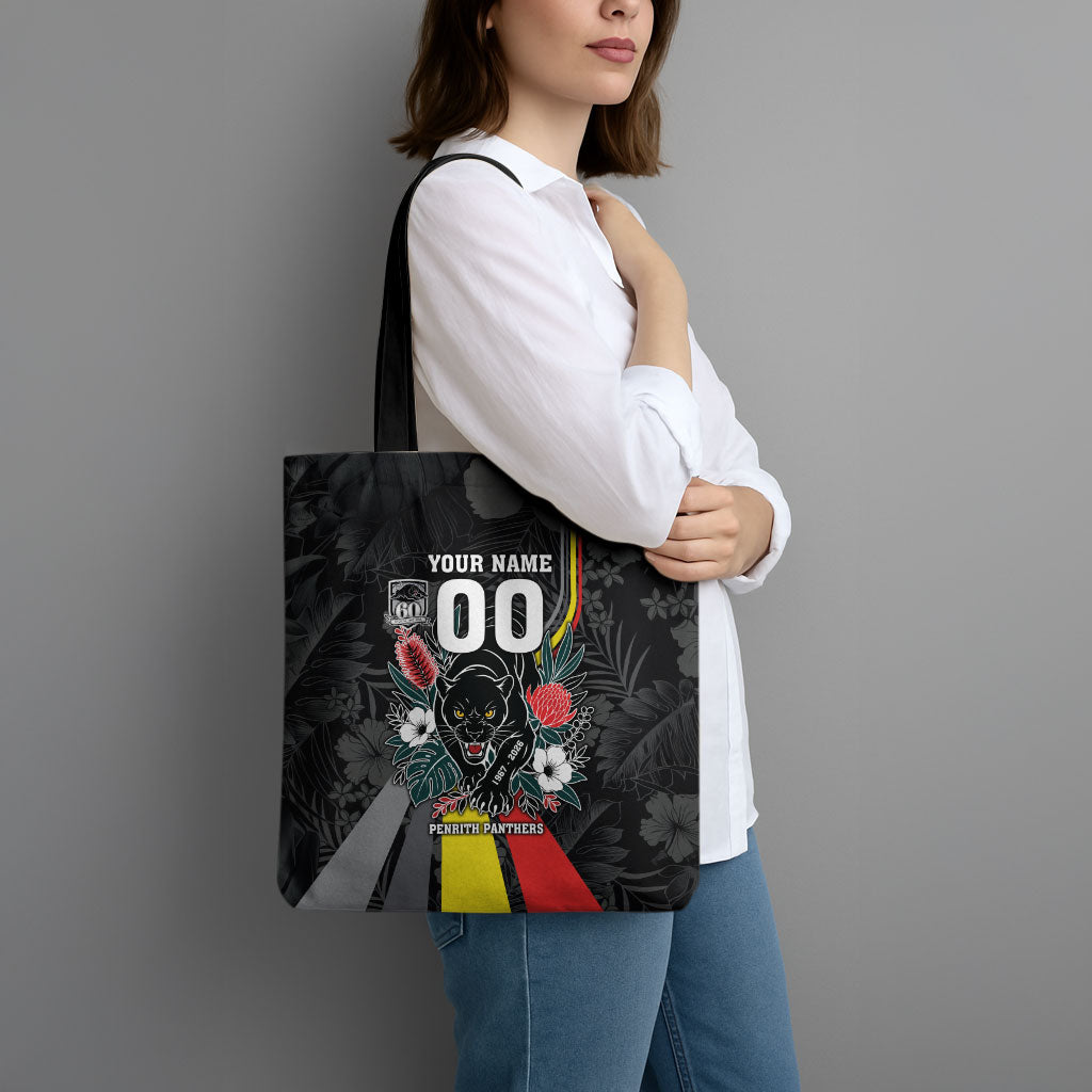 Penrith Panthers 60th Anniversary Custom Tote Bag Native Australian Protea And Hibiscus Tropical Floral