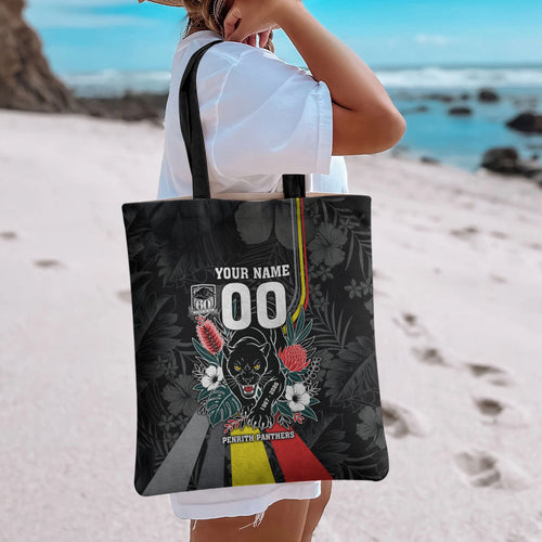 Penrith Panthers 60th Anniversary Custom Tote Bag Native Australian Protea And Hibiscus Tropical Floral