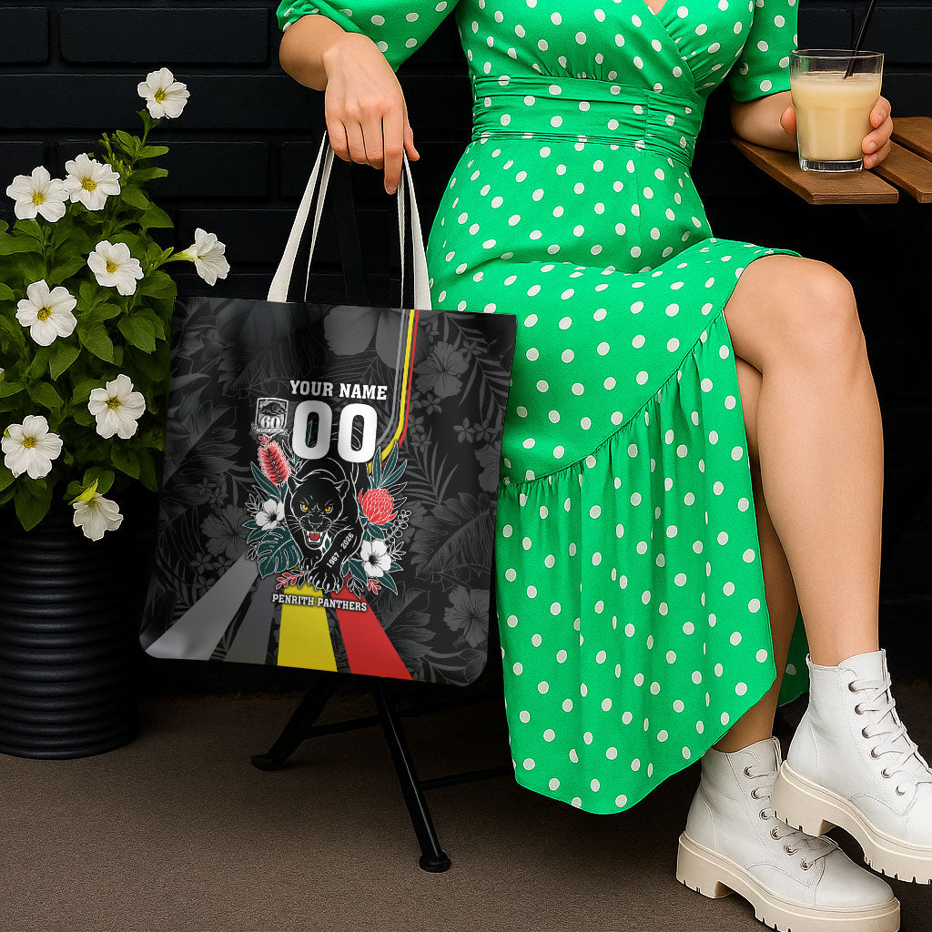 Penrith Panthers 60th Anniversary Custom Tote Bag Native Australian Protea And Hibiscus Tropical Floral