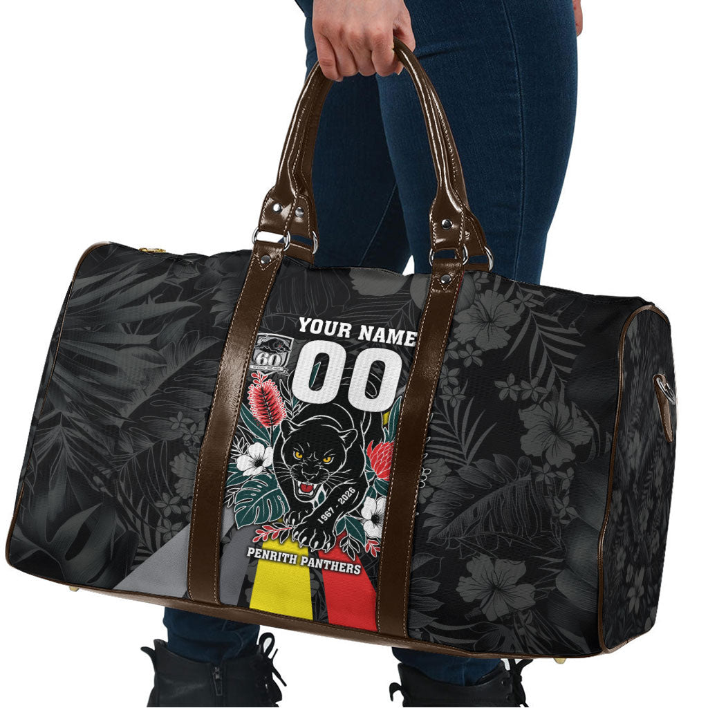 Penrith Panthers 60th Anniversary Custom Travel Bag Native Australian Protea And Hibiscus Tropical Floral