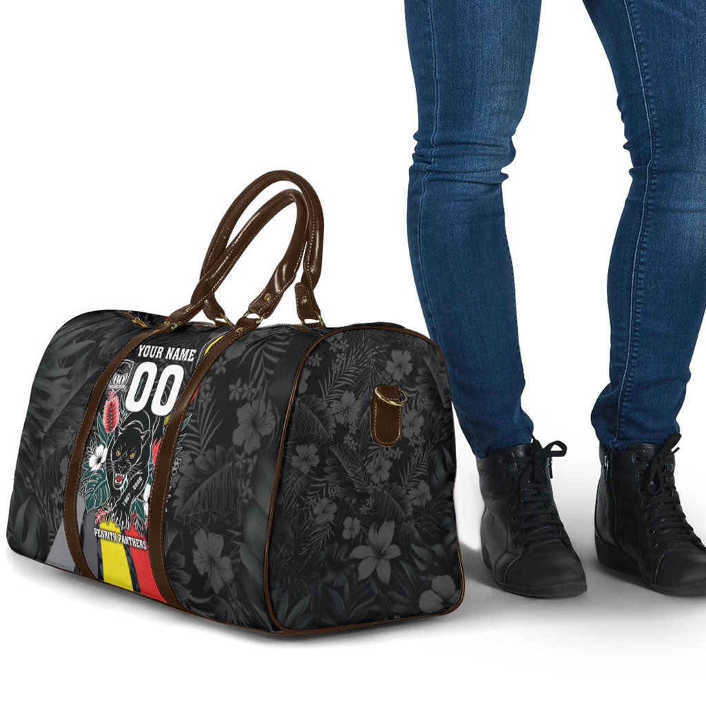 Penrith Panthers 60th Anniversary Custom Travel Bag Native Australian Protea And Hibiscus Tropical Floral