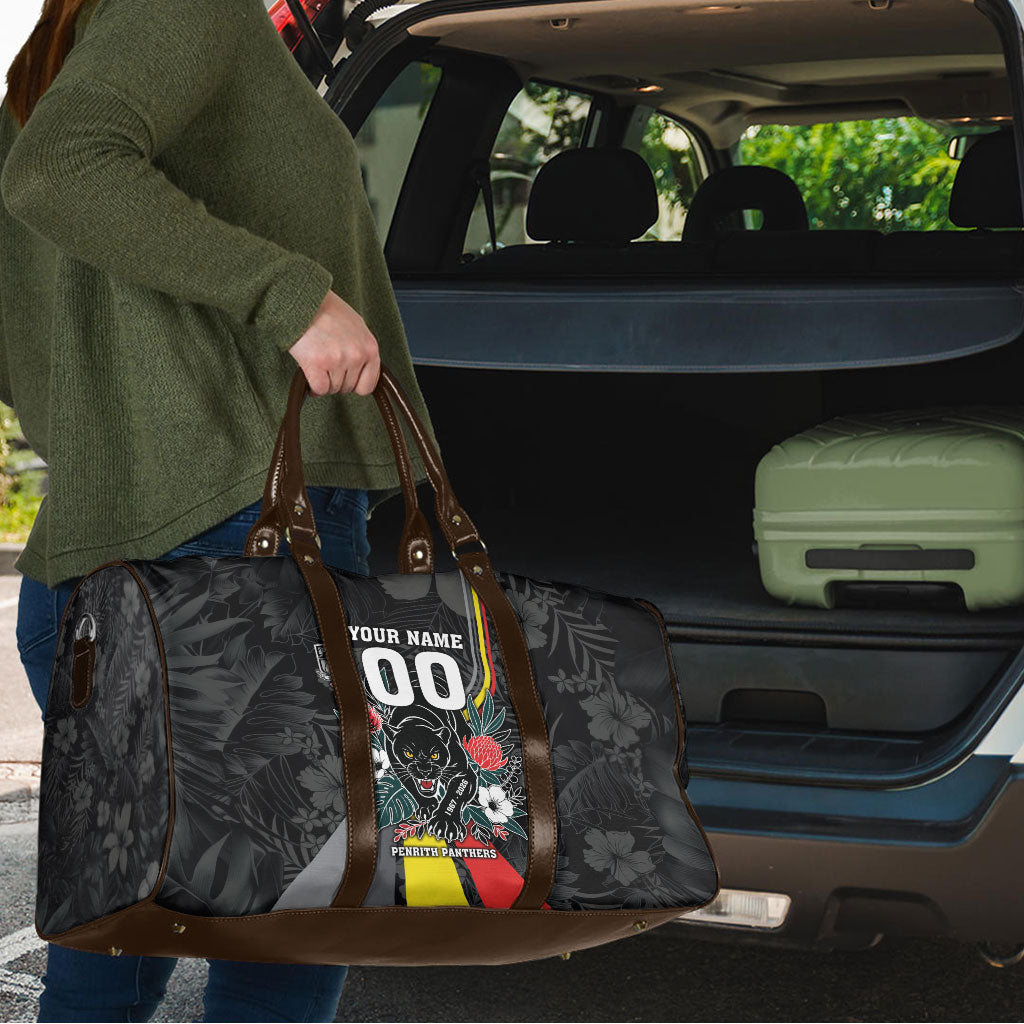 Penrith Panthers 60th Anniversary Custom Travel Bag Native Australian Protea And Hibiscus Tropical Floral