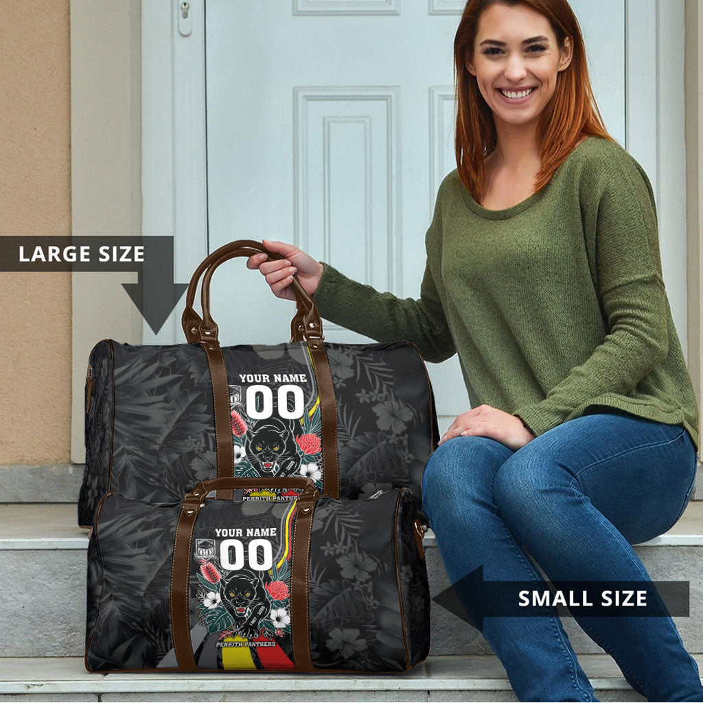 Penrith Panthers 60th Anniversary Custom Travel Bag Native Australian Protea And Hibiscus Tropical Floral