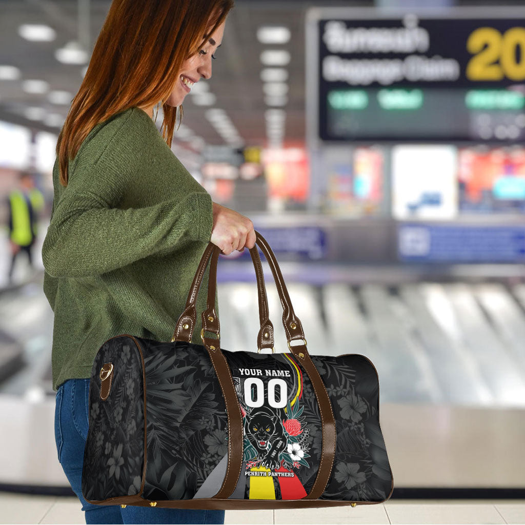 Penrith Panthers 60th Anniversary Custom Travel Bag Native Australian Protea And Hibiscus Tropical Floral