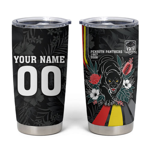 Penrith Panthers 60th Anniversary Custom Tumbler Cup Native Australian Protea And Hibiscus Tropical Floral