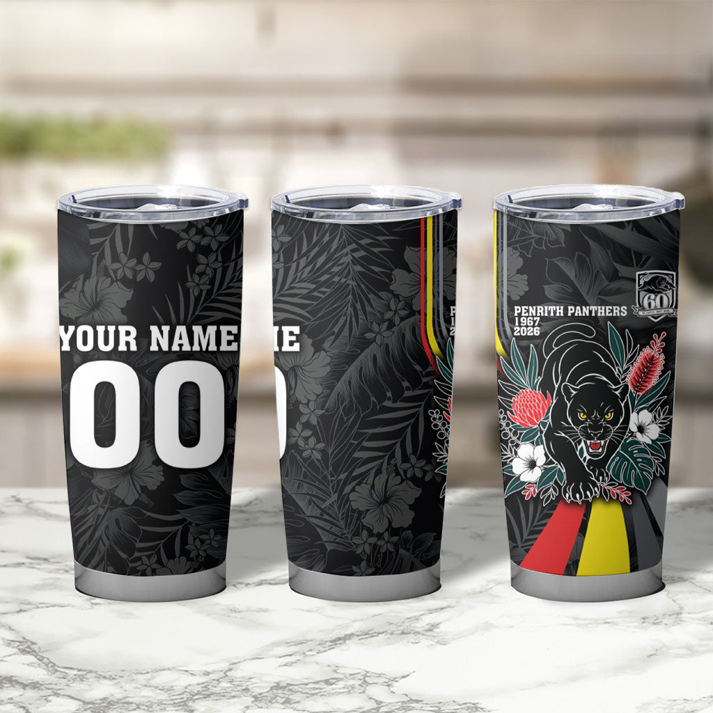 Penrith Panthers 60th Anniversary Custom Tumbler Cup Native Australian Protea And Hibiscus Tropical Floral