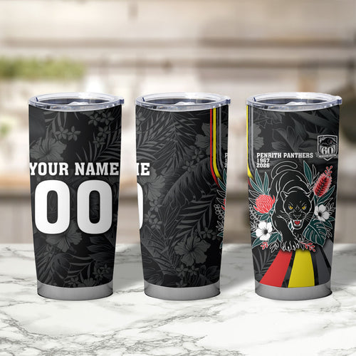 Penrith Panthers 60th Anniversary Custom Tumbler Cup Native Australian Protea And Hibiscus Tropical Floral