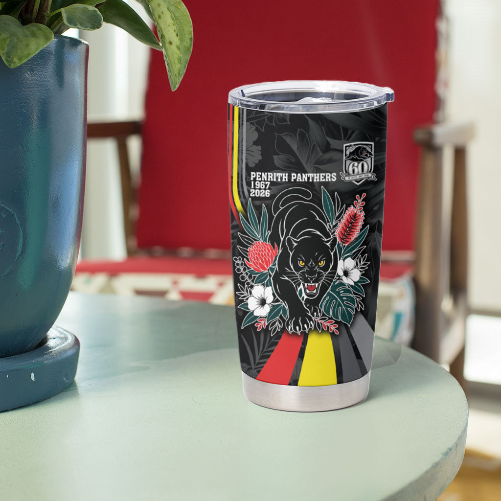 Penrith Panthers 60th Anniversary Custom Tumbler Cup Native Australian Protea And Hibiscus Tropical Floral