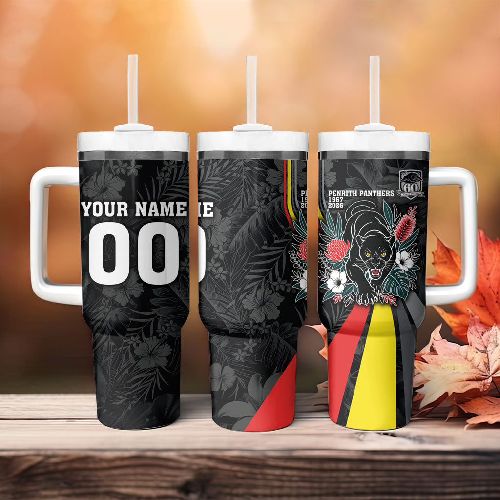 Penrith Panthers 60th Anniversary Custom Tumbler With Handle Native Australian Protea And Hibiscus Tropical Floral
