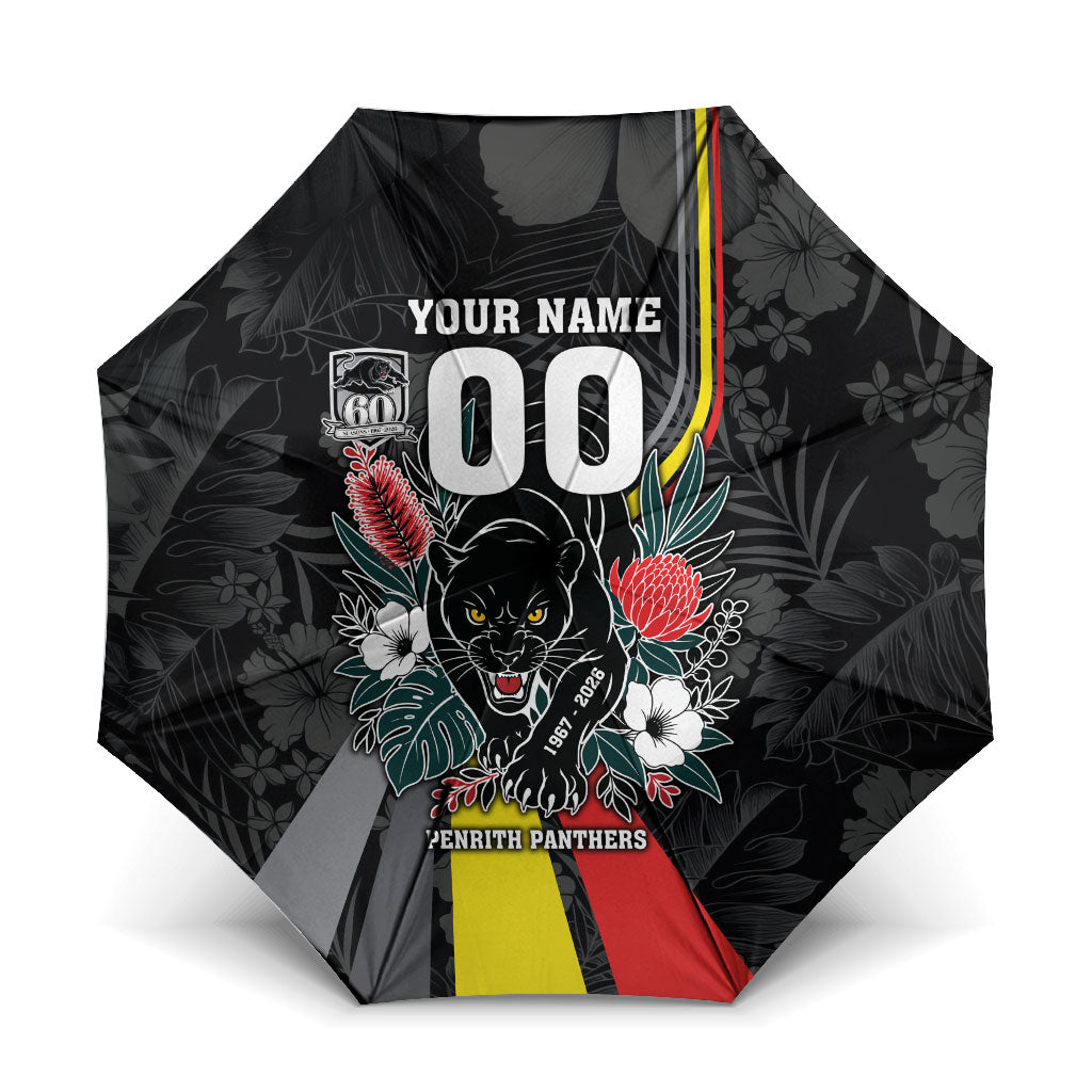 Penrith Panthers 60th Anniversary Custom Umbrella Native Australian Protea And Hibiscus Tropical Floral