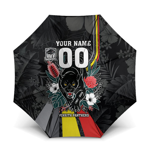 Penrith Panthers 60th Anniversary Custom Umbrella Native Australian Protea And Hibiscus Tropical Floral