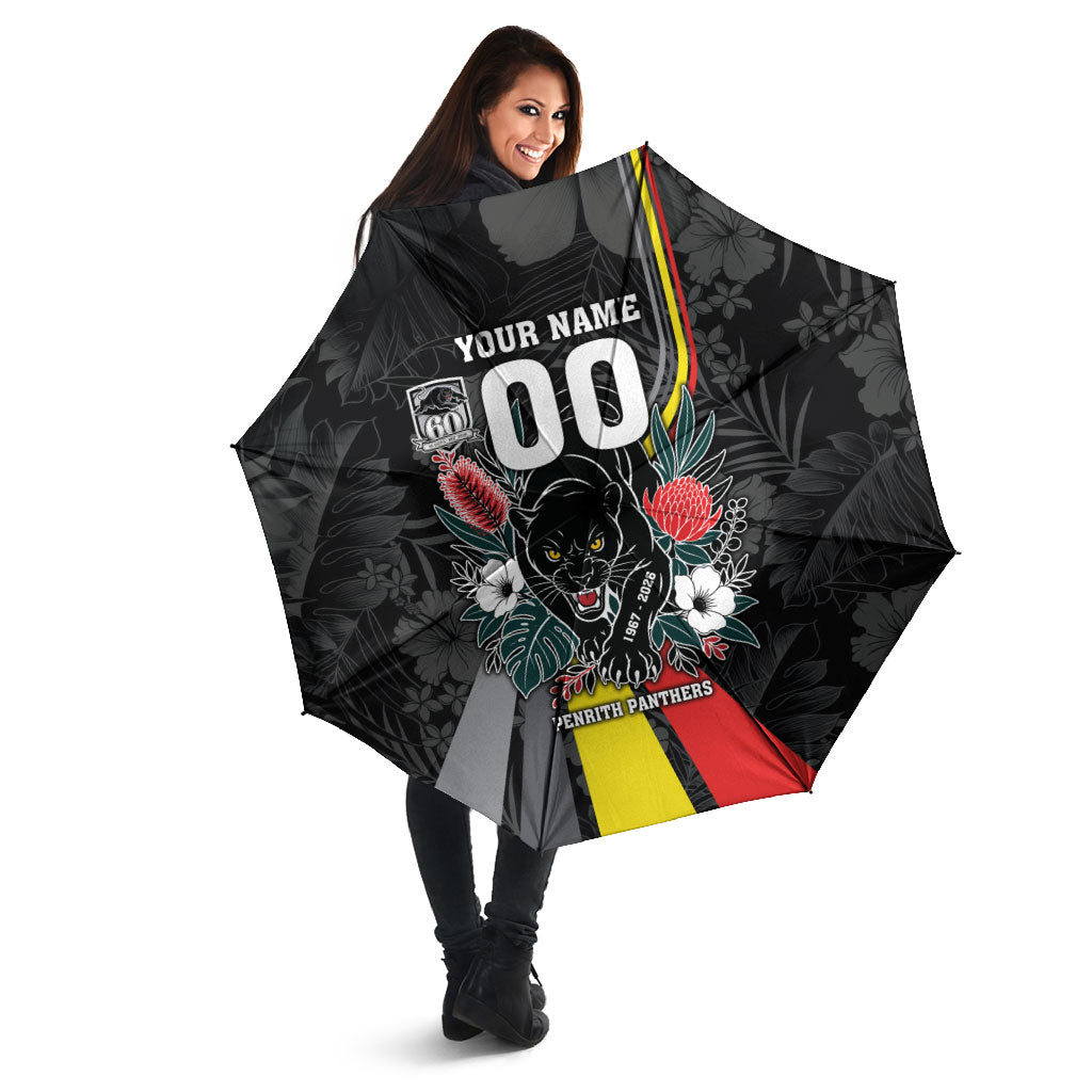 Penrith Panthers 60th Anniversary Custom Umbrella Native Australian Protea And Hibiscus Tropical Floral