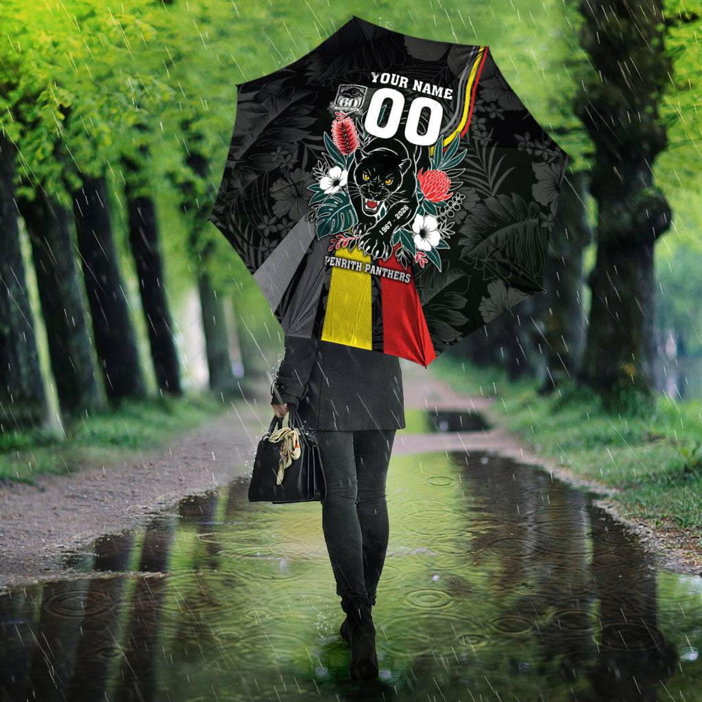 Penrith Panthers 60th Anniversary Custom Umbrella Native Australian Protea And Hibiscus Tropical Floral