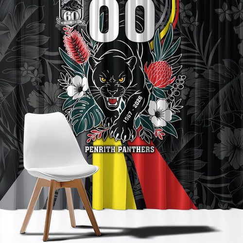 Penrith Panthers 60th Anniversary Custom Window Curtain Native Australian Protea And Hibiscus Tropical Floral