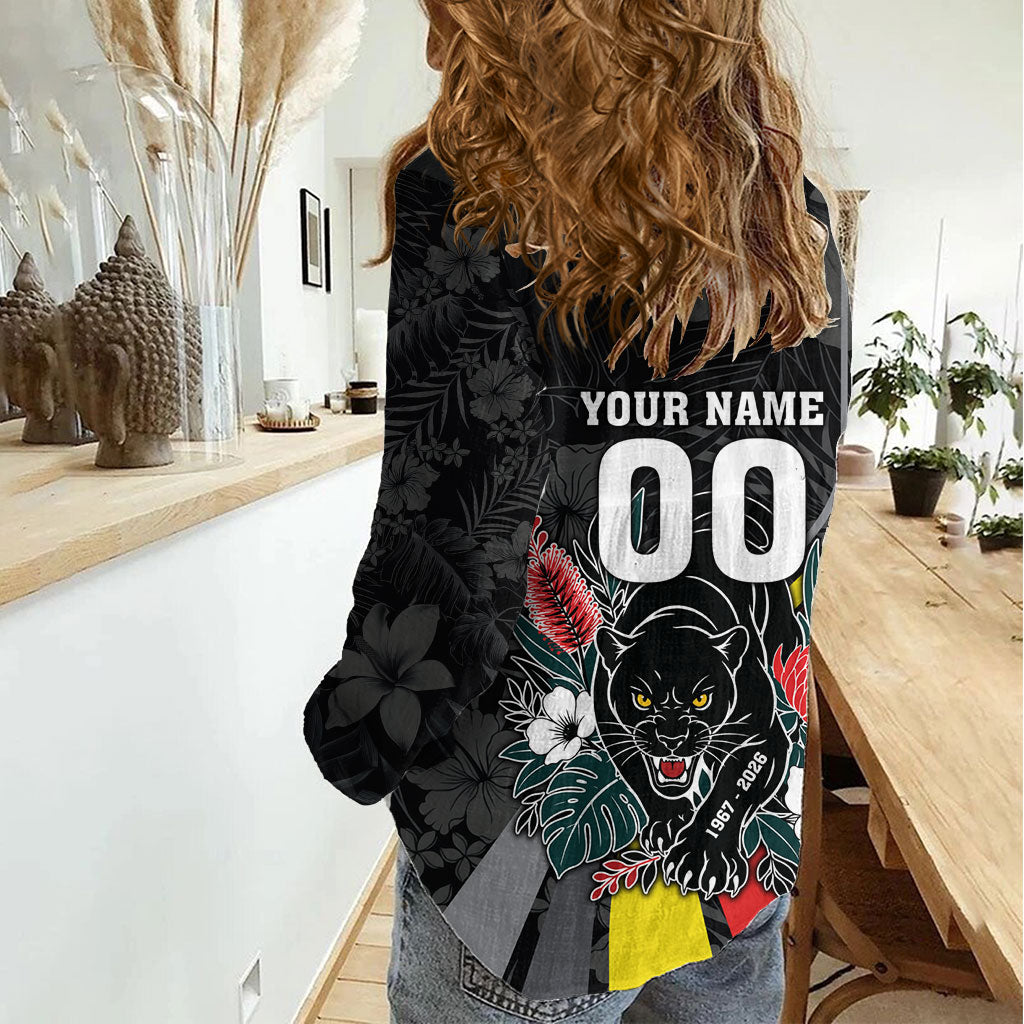 Penrith Panthers 60th Anniversary Custom Women Casual Shirt Native Australian Protea And Hibiscus Tropical Floral