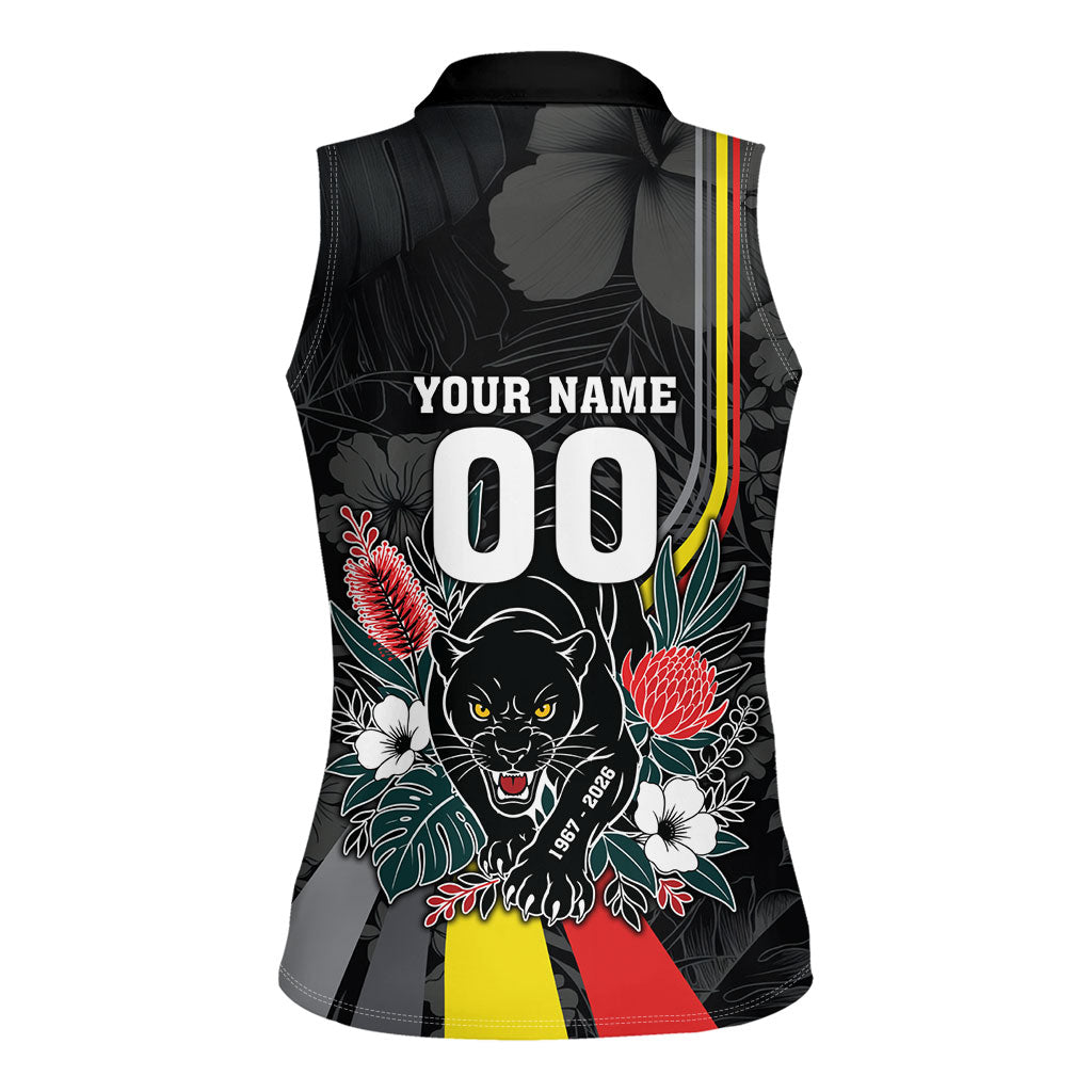 Penrith Panthers 60th Anniversary Custom Women Sleeveless Polo Shirt Native Australian Protea And Hibiscus Tropical Floral