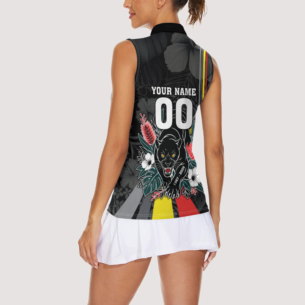 Penrith Panthers 60th Anniversary Custom Women Sleeveless Polo Shirt Native Australian Protea And Hibiscus Tropical Floral
