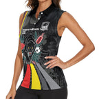 Penrith Panthers 60th Anniversary Custom Women Sleeveless Polo Shirt Native Australian Protea And Hibiscus Tropical Floral