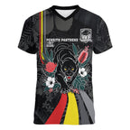 Penrith Panthers 60th Anniversary Custom Women V-Neck T-Shirt Native Australian Protea And Hibiscus Tropical Floral