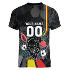 Penrith Panthers 60th Anniversary Custom Women V-Neck T-Shirt Native Australian Protea And Hibiscus Tropical Floral