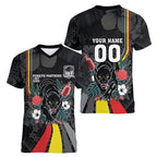 Penrith Panthers 60th Anniversary Custom Women V-Neck T-Shirt Native Australian Protea And Hibiscus Tropical Floral