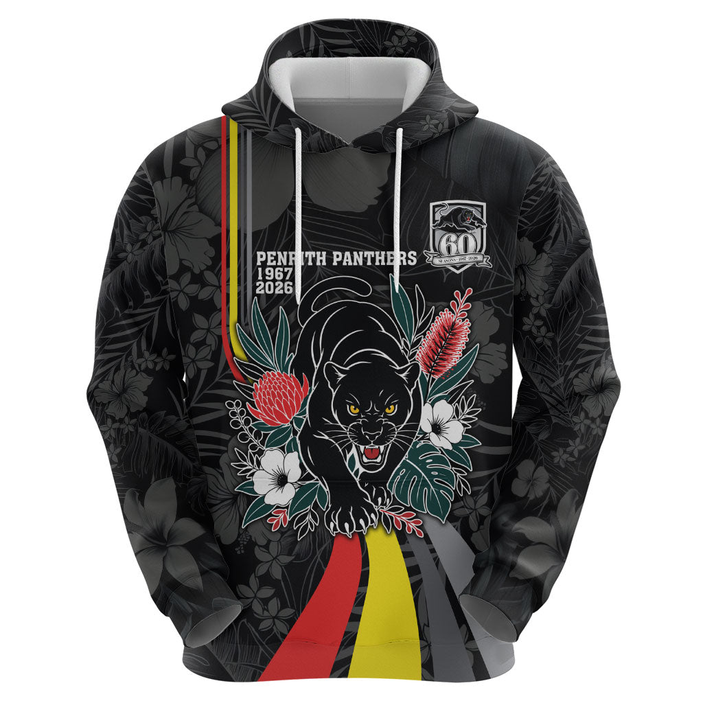 Penrith Panthers 60th Anniversary Custom Zip Hoodie Native Australian Protea And Hibiscus Tropical Floral