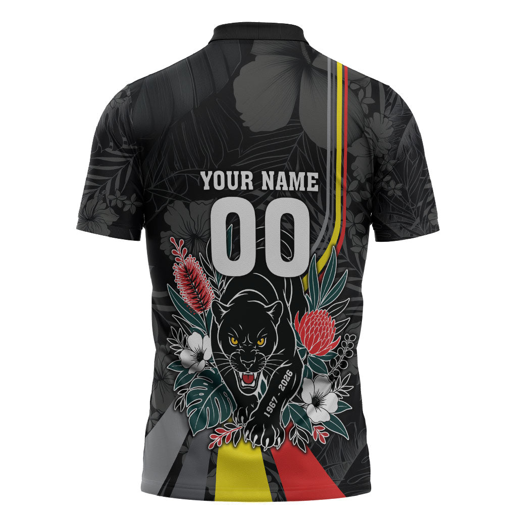 Penrith Panthers 60th Anniversary Custom Zipper Polo Shirt Native Australian Protea And Hibiscus Tropical Floral