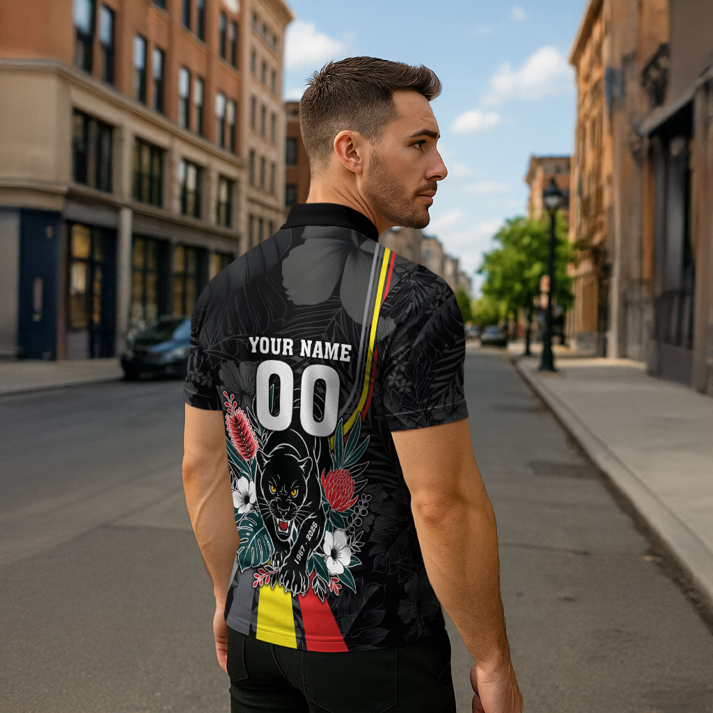 Penrith Panthers 60th Anniversary Custom Zipper Polo Shirt Native Australian Protea And Hibiscus Tropical Floral