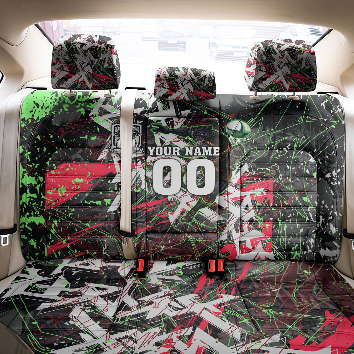 Personalised Penrith Panthers 60th Anniversary Back Car Seat Cover Abstract Graffiti - Dynamic Mascot Illustration 2026