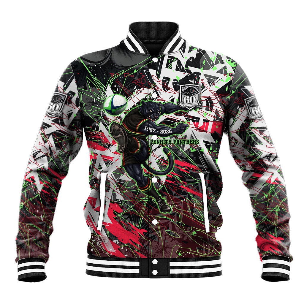 Personalised Penrith Panthers 60th Anniversary Baseball Jacket Abstract Graffiti - Dynamic Mascot Illustration 2026