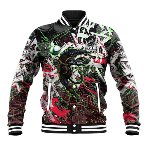 Personalised Penrith Panthers 60th Anniversary Baseball Jacket Abstract Graffiti - Dynamic Mascot Illustration 2026