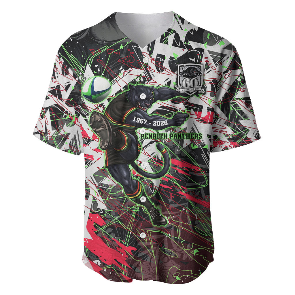 Personalised Penrith Panthers 60th Anniversary Baseball Jersey Abstract Graffiti - Dynamic Mascot Illustration 2026