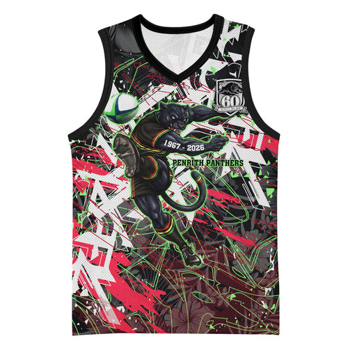 Personalised Penrith Panthers 60th Anniversary Basketball Jersey Abstract Graffiti - Dynamic Mascot Illustration 2026