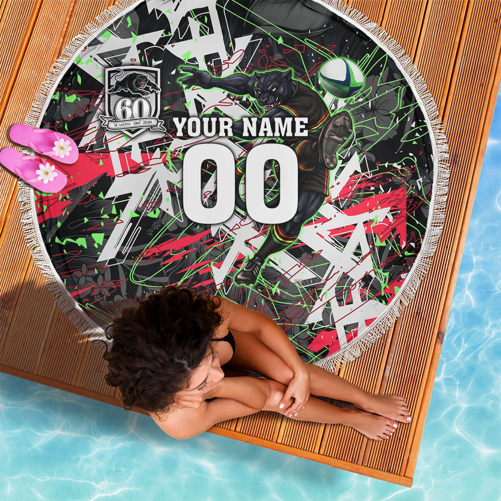 Personalised Penrith Panthers 60th Anniversary Beach Blanket Abstract Graffiti - Dynamic Mascot Illustration 2026
