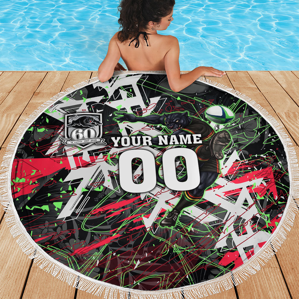 Personalised Penrith Panthers 60th Anniversary Beach Blanket Abstract Graffiti - Dynamic Mascot Illustration 2026